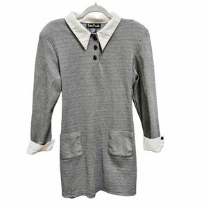 Vintage Black & White Houndstooth Long Sleeve Collared Dress Size 13/14